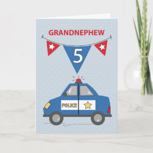 Grandnephew 5th Birthday Blue Police Car Card