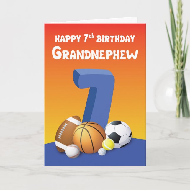 Grandnephew 7th Birthday Sports Balls Card (Front)