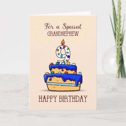 Grandnephew 9th Birthday 9 on Sweet Blue Cake Card