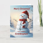 Grandnephew Christmas Snowman  Holiday Card<br><div class="desc">A festive winter scene showing a cheerful snowman in a red hat and scarf. Wish your grandnephew a merry Christmas with a lovely snowman card.</div>