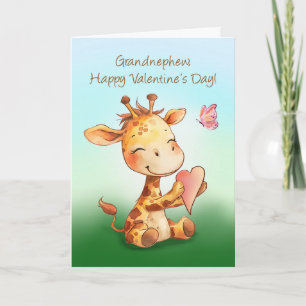 Grandnephew Valentine Cute Happy Giraffe Heart Card