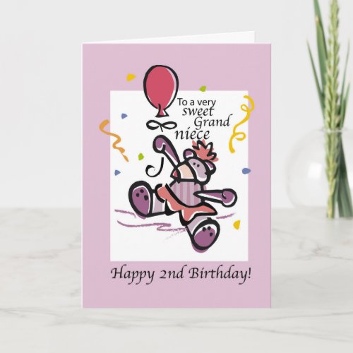 Grandniece 2nd Birthday Bear Balloon Girl Card