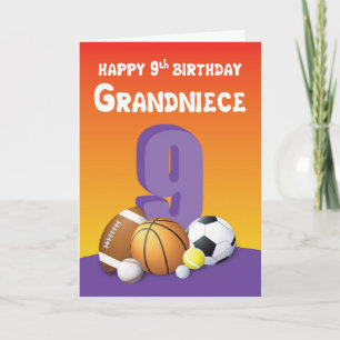 Grandniece 9th Birthday Sports Balls Card