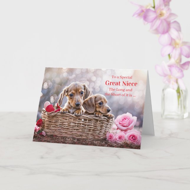 Grandniece or Great Niece Cute Puppies Valentines  Card (Orchid)