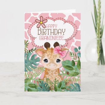 Grandniece Pink Jungle Giraffe Themed Birthday Card by SalonOfArt at Zazzle