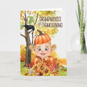 Grandniece's 1st Thanksgiving Baby Girl Pumpkin Holiday Card