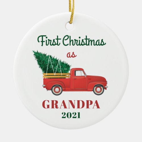 Grandpa 1st Christmas Holiday Family Custom Ceramic Ornament