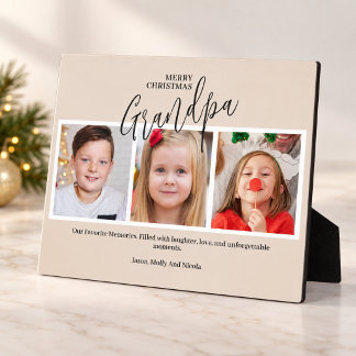 Grandpa 3 Photo Collage Grandad Merry Christmas Plaque