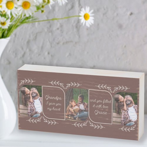 Grandpa 3 Vertical Photo Loving Words Personalized Wooden Box Sign