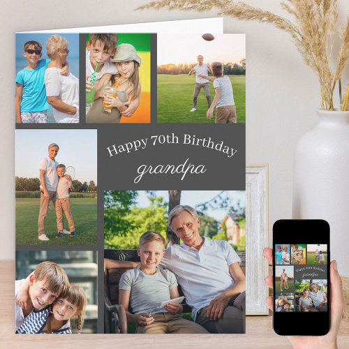 Grandpa 6 Photo Collage Any Age Big Happy Birthday Card