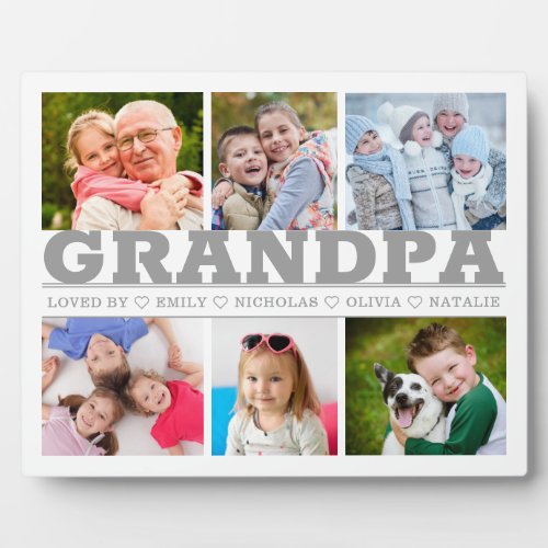 GRANDPA 6 Photo Collage Gray Custom Text 8x10 Plaque