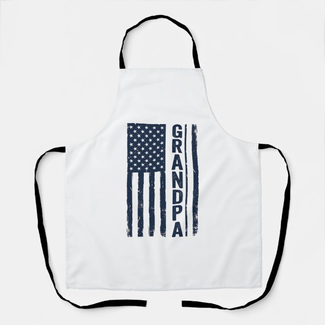 Grandpa American Flag Distressed Patriotic Design_ Apron (Front)