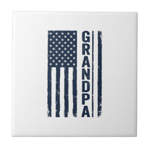 Grandpa American Flag Distressed Patriotic Design_ Ceramic Tile