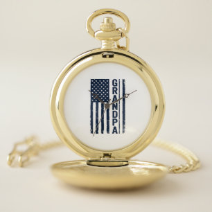 Grandpa American Flag Distressed Patriotic Design_ Pocket Watch