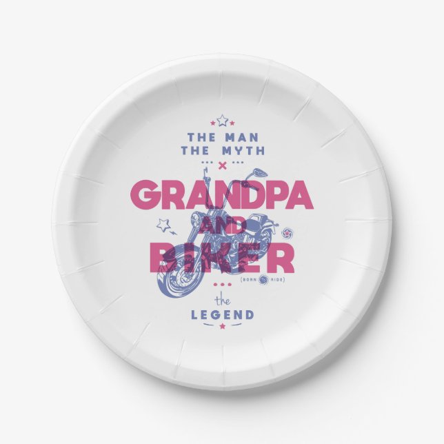 Grandpa and biker the man the myth the legend paper plates (Front)