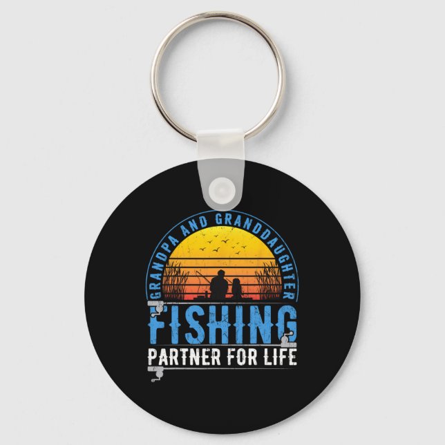 Grandpa And Granddaughter Fishing Buddies For Life Keychain (Front)