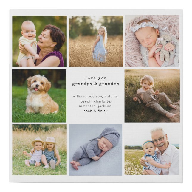 Grandpa and Grandma Family Photo Grid Faux Canvas Print (Front)