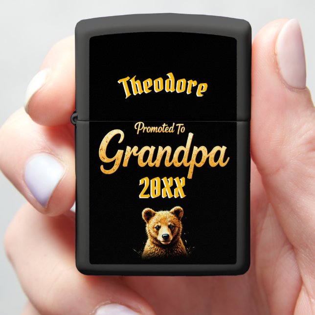 Grandpa Announcement Golden Baby Bear 20XX Zippo Lighter (In Hand)