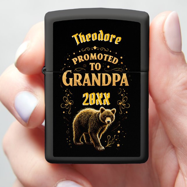 Grandpa Announcement Standing Bear Cub 20XX Zippo Lighter (In Hand)