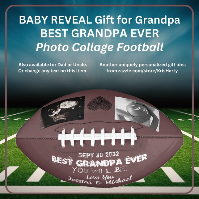 Grandpa Baby Reveal Pregnancy Announcement Football (Best Grandpa Ever (You Will Be!) Baby Reveal Utrasound Photo Collage Personalized Football)