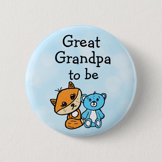 Grandpa be Little Fox and Teddy Bear Baby Shower Button (Front)