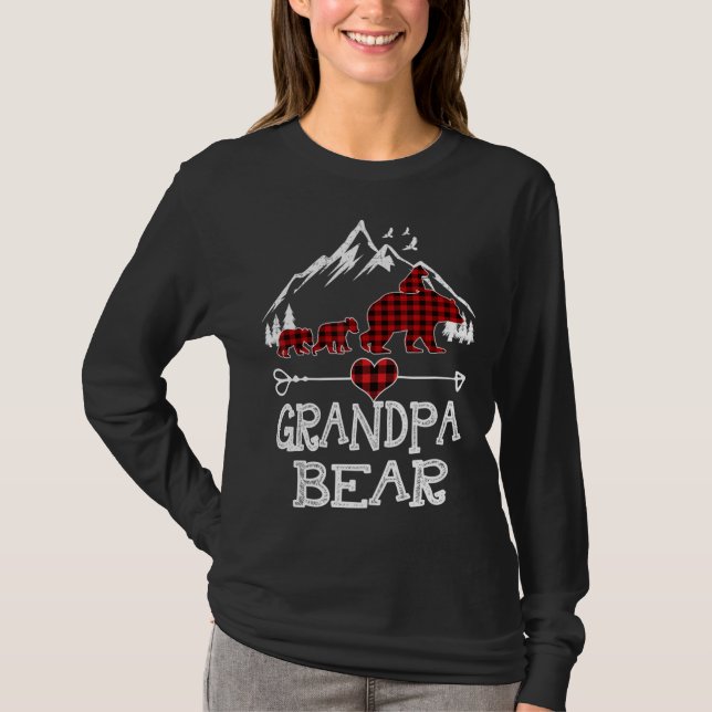 Grandpa Bear Christmas Pajama Red Plaid Buffalo Fa T-Shirt (Front)