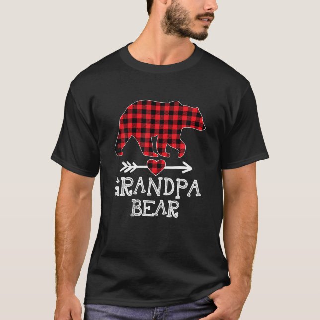 Grandpa Bear Christmas Pajama Red Plaid Buffalo Fa T-Shirt (Front)