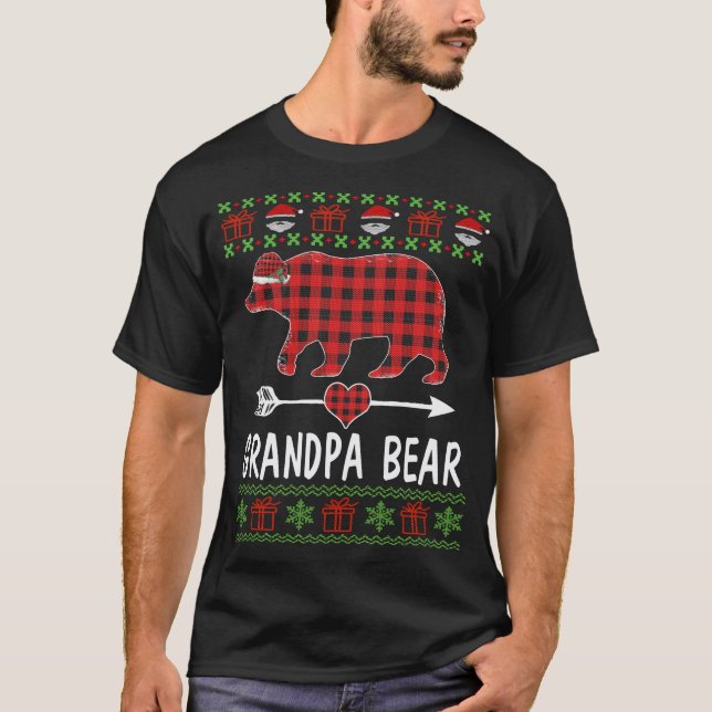 Grandpa Bear Santa Red Plaid Family Pajamas For Ch T-Shirt (Front)