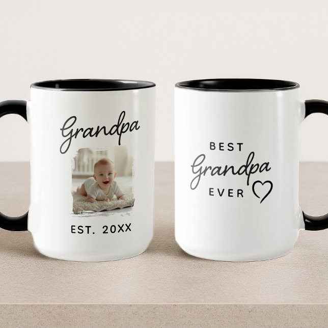 Grandpa Best Ever Photo Established Date Mug (Creator Uploaded)
