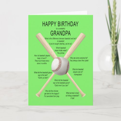 Grandpa birthday baseball jokes card