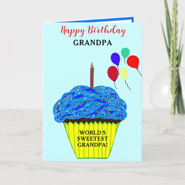 Grandpa Birthday Blue Cupcake PHOTO Card (Front)