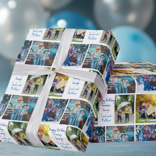 Grandpa Birthday Custom Grandkids Photo Collage Wrapping Paper