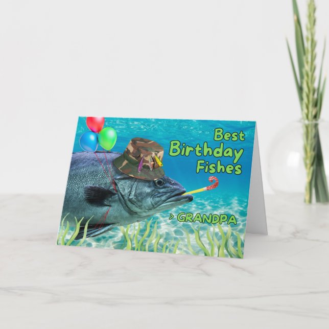Grandpa Birthday Fish Ready to Party Card (Front)