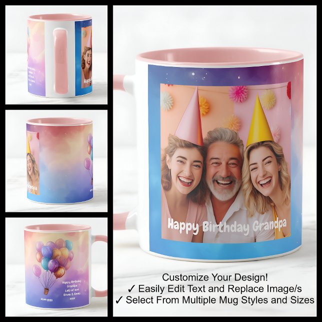 Grandpa Birthday Photo Message Balloons Modern 002 Mug (Creator Uploaded)