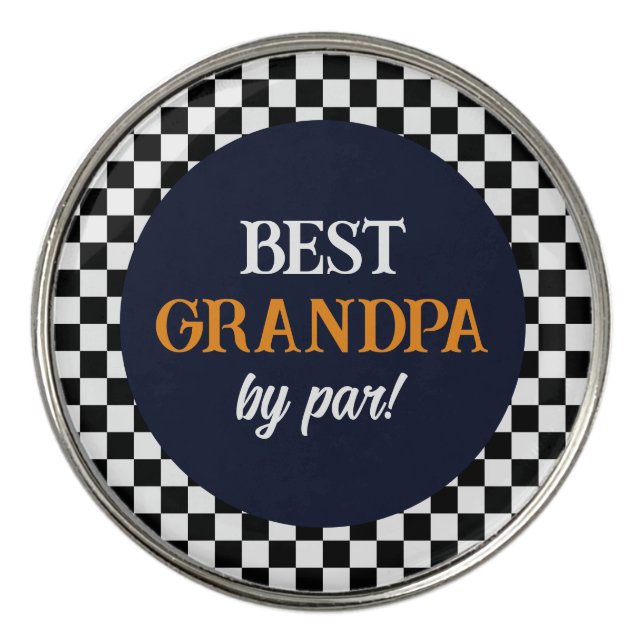 Grandpa Black and White Check Golf Ball Marker (Front)