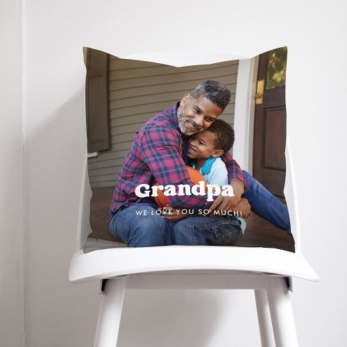 Grandpa  Boho Text Overlay with Two Photos Throw Pillow