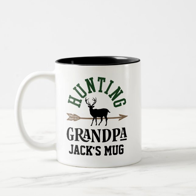Grandpa Bow Hunting Personalized Archery Gift Two-Tone Coffee Mug (Left)