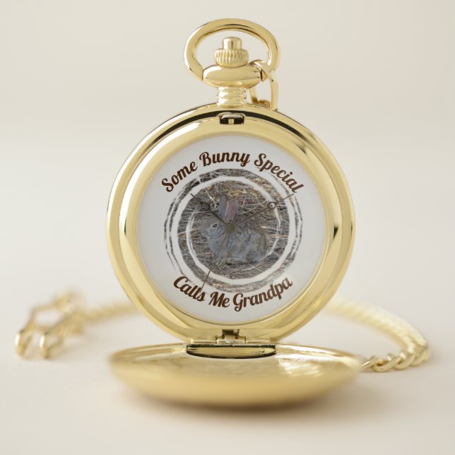 Grandpa Bunny Pun Brown Rabbit Grandpop Pocket Watch (Inside)
