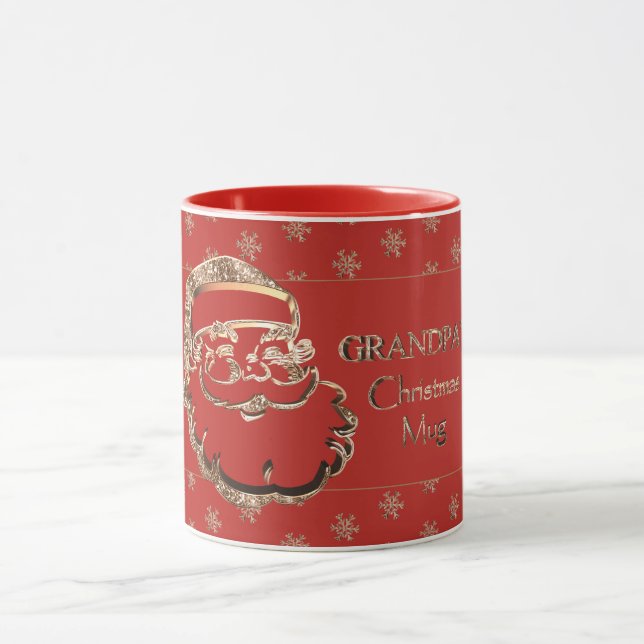 Grandpa Christmas Mug Cute Santa Red Gold Elegant (Center)