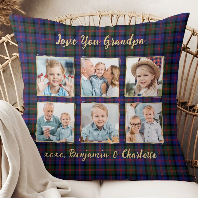 Grandpa Christmas Plaid Personalized 6 Picture Throw Pillow (Creator Uploaded)