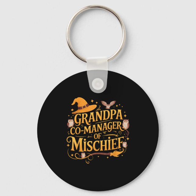 Grandpa Co-manager Of Mischief Birthday Family Mat Keychain (Front)