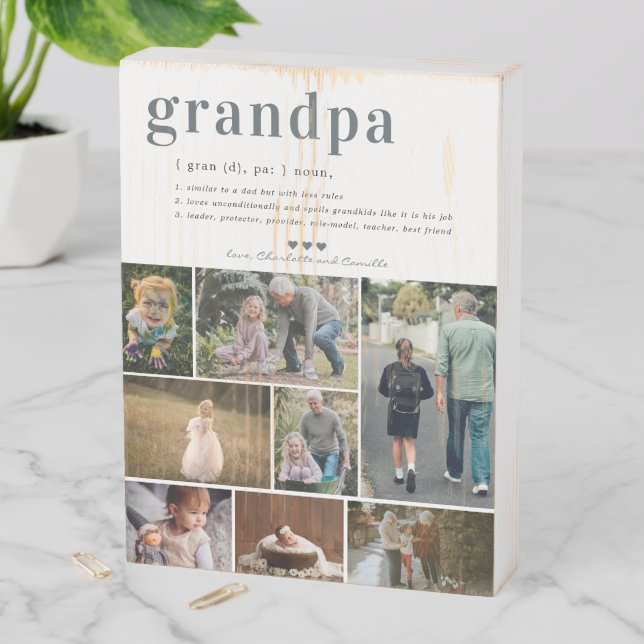 Grandpa Definition | 8 Photo Collage Wooden Box Sign (In Situ Vertical)