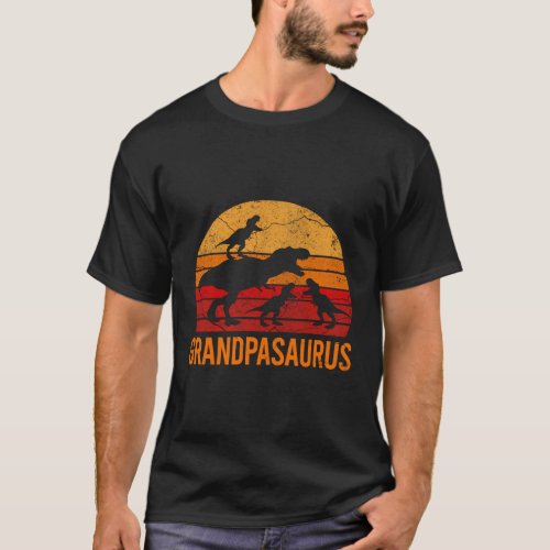Grandpa Dinosaur Daddy 3 Three Grandpasaurus T_Shirt