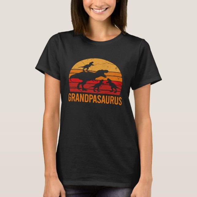 Grandpa Dinosaur Daddy  3 Three Kids Grandpasaurus T-Shirt (Front)