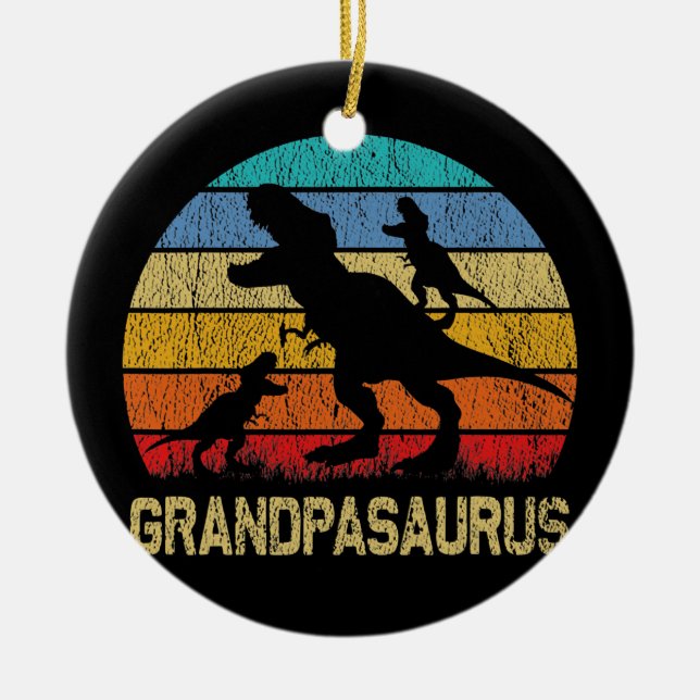 Grandpa Dinosaur T Rex Grandpasaurus 2 kids Ceramic Ornament (Front)