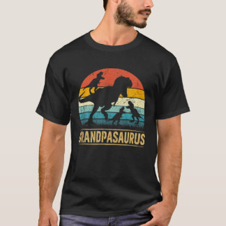 Grandpa Dinosaur T Rex Grandpasaurus 3 Kids Father T-Shirt