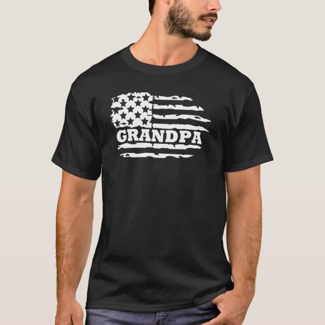 Grandpa Distressed American Flag Patriotic Us Flag T-Shirt (Front)