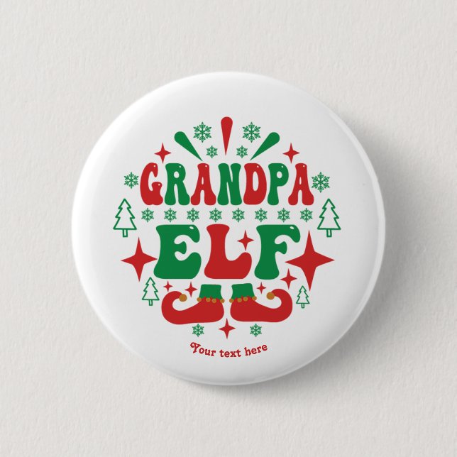Grandpa Elf Christmas Festive Holiday Button (Front)