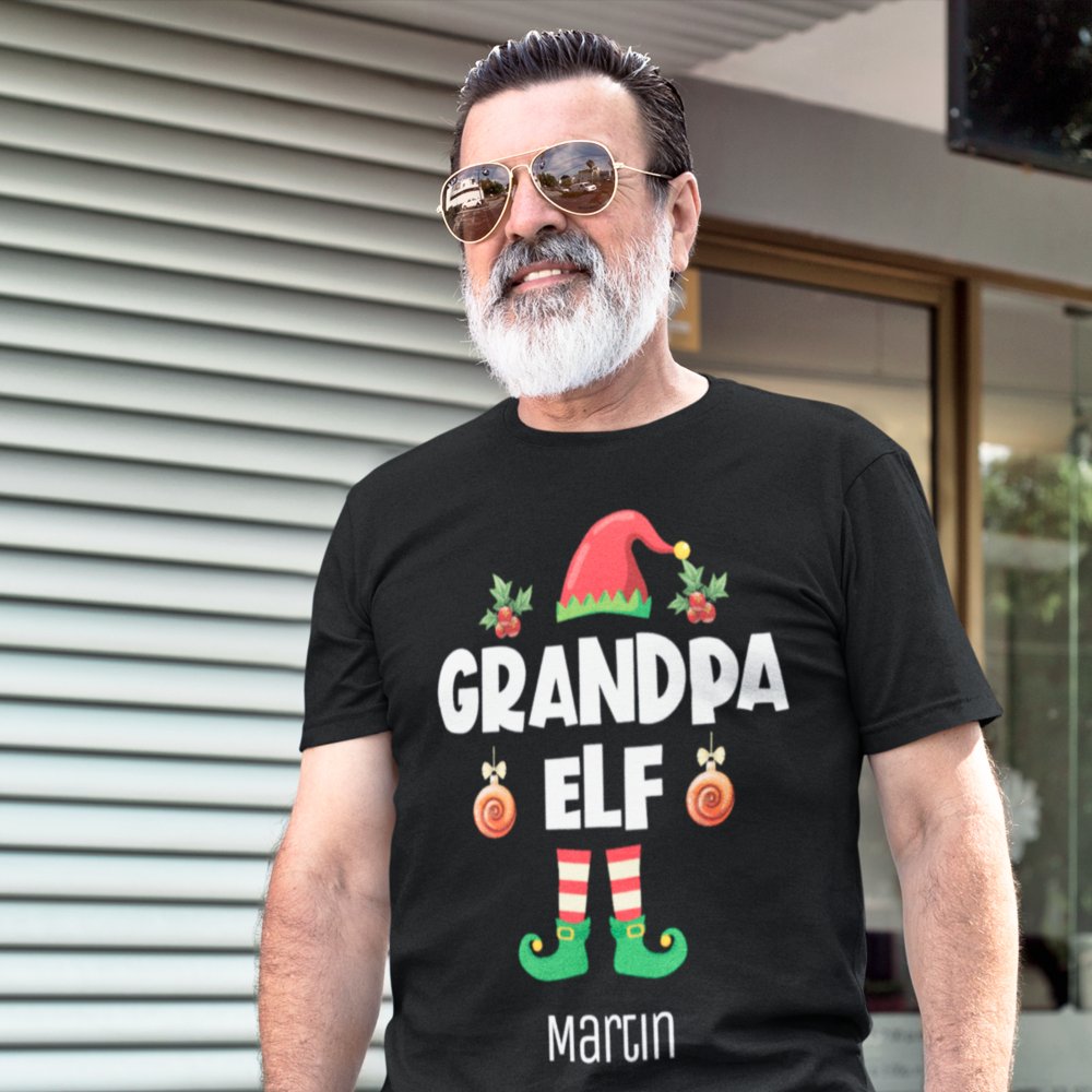 Discover Grandpa elf family matching christmas outfit name Personalized T-Shirt