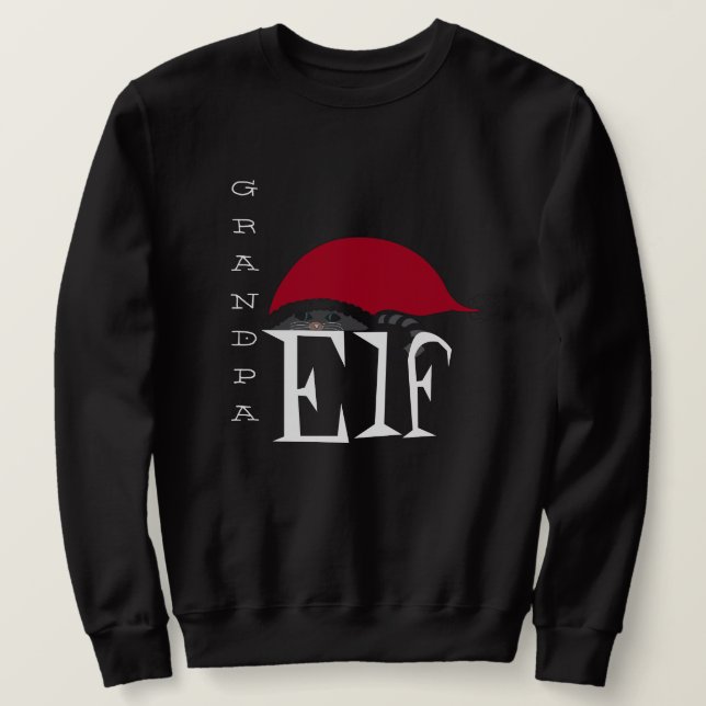 Grandpa Elf Holiday Christmas Cat Black White   Sweatshirt (Design Front)